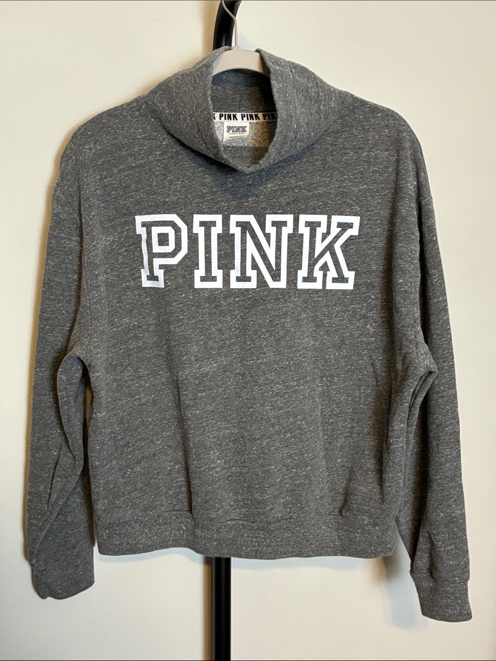 PINK Victoria's Secret Grey‎ Funnel Neck Oversized Logo Sweatshirt Womens Small